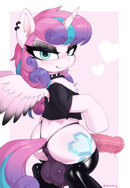 aged_up alternative_fashion animal_genitalia animal_penis anus backsack balls big_penis black_clothing black_legwear black_shirt black_thigh_highs black_topwear blue_eyes bodily_fluids clothing clothing_aside crossgender cutie_mark dock_(anatomy) equine_anus equine_genitalia equine_penis eyeshadow feral ftg_crossgender fti_crossgender genital_fluids genitals glistening glistening_genitalia glistening_penis grin grinning_at_viewer gynomorph horn huge_penis intersex legwear looking_at_viewer makeup penis precum puffy_anus semi-anthro shirt smile smiling_at_viewer solo sweat sweaty_balls sweaty_genitalia tail thigh_highs thong thong_aside topwear underwear underwear_aside wings quotepony friendship_is_magic hasbro my_little_pony mythology flurry_heart_(mlp) equid equine mammal mythological_creature mythological_equine winged_unicorn absurd_res hi_res