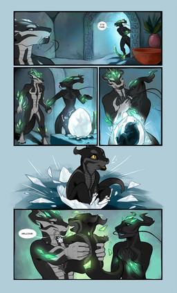 ambiguous_gender anthro birth claws dialogue digitigrade duo egg family featureless_crotch female group hand_holding hatching_from_egg holding_another holding_baby love male neonate nude nude_female open_mouth open_smile smile text trio wide_hips young young_anthro demicoeur scalie comic english_text hi_res father_(lore) father_and_child_(lore) mother_(lore) mother_and_child_(lore) parent_(lore) parent_and_child_(lore)