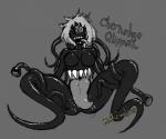 belly_mouth black_body bodily_fluids breasts drooling female hair looking_at_viewer monster_girl_(genre) not_furry nude open_mouth saliva sharp_teeth simple_background smile solo teeth tentacles tongue tongue_out medicinal_succ pathfinder chernobue_qlippoth humanoid qlippoth 2019 digital_media_(artwork) monochrome sketch