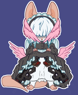 bangs blush blush_lines bottomwear clothed clothing clothing_lift dress dress_lift female fur gun holding_bottomwear holding_clothing holding_object holding_skirt maid_uniform no_underwear ranged_weapon semi-anthro skirt solo uniform unusual_wing_placement upskirt weapon white_body white_fur wings stardustspears styx_(stardustspears) mammal mouse murid murine rodent