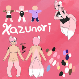 3_tails anthro arm_tattoo blue_eyes chest_tattoo cleavage_cutout clothing cutout floppy_ears fluffy fluffy_tail fur kazunori_shiyuki legwear male multi_tail multicolored_body multicolored_fur pawpads pink_body pink_fur solo star stockings sweater tail tattoo topwear two_tone_body two_tone_fur white_body white_fur sakurakitzune mythology animal_humanoid canid canid_humanoid canine canine_humanoid fox fox_humanoid humanoid mammal mammal_humanoid mythological_creature 1:1 model_sheet trans_(lore) trans_man_(lore)