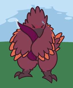>_< anthro beak big_penis blush blush_lines bodily_fluids cloacal_penis cloud covering covering_self embarrassed eyes_closed feathers feet genital_fluids genitals grass holding_penis hug huge_penis hugging_another hugging_own_penis hugging_penis hyper hyper_genitalia hyper_penis male orange_body orange_feathers outside penis penis_between_hands plant precum prehensile_penis red_body red_feathers self_hug sky solo sweat sweatdrop tail tail_feathers talons tapering_penis thick_thighs toes vein veiny_penis gandergeist avian bird aliasing digital_media_(artwork)