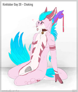 anthro asphyxiation bell chastity_cage chastity_device choking collar leash leash_pull magic_hands male moan solo submissive submissive_male tongue tongue_out samuelwolfo rexouium hi_res