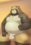 anthro balls belly big_belly brown_body detailed_background genitals kemono male moobs overweight overweight_male penis sauna scar sitting solo tattoo tai_tanuki lifewonders tokyo_afterschool_summoners gyobu_(tas) canid canine mammal raccoon_dog tanuki 2024 censored hi_res