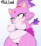 anthro big_breasts blush breasts embarrassed eyelashes female fur nipples purple_body purple_fur slightly_chubby slightly_chubby_female solo thick_thighs yellow_eyes rick_lewd sega sonic_the_hedgehog_(series) blaze_the_cat felid feline mammal hi_res