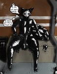 anthro balls big_balls big_penis big_tail black_body black_sclera blush caught_in_the_act caught_masturbating genitals glistening glistening_body latex male masturbation nipples penis pupils solo speech_bubble tail text white_pupils strokit changed_(video_game) puro_(changed) goo_creature latex_creature living_latex absurd_res english_text hi_res monochrome