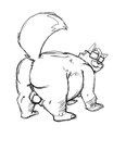 anthro backsack balls belly big_belly big_butt butt eyewear facial_hair genitals glasses male mature_male mustache overweight overweight_male solo bravo canid canine fox mammal 2023 absurd_res hi_res monochrome sketch