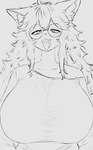 anthro big_breasts breasts clothing eyewear female glasses huge_breasts open_mouth oversized_clothing oversized_shirt oversized_topwear shirt solo topwear flaminhu canid canine fox mammal isla_(disambiguation) absurd_res hi_res monochrome