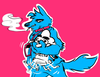 2018 anthro barefoot betty_(weaver) canine caprine carrying cigarette clothed clothing collar disney duo english_text fan_character female leash male male/female mammal motion_lines nobby_(artist) pack_street petplay pink_background remmy_cormo restricted_palette roleplay sheep side_view simple_background size_difference smoke smoking text walking wolf wool zootopiaRating: SafeScore: 9User: JAKXXX3Date: June 30, 2018