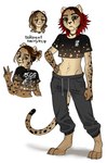 anthro choker clothed clothing countershading domestic ear_piercing ear_ring female fully_clothed fur green_eyes hair jewelry markings necklace piercing red_hair ring_piercing short_hair solo spots spotted_body spotted_fur tattoo gummyfishowo cheetah felid feline mammal 2022 digital_drawing_(artwork) digital_media_(artwork) digital_painting_(artwork) hi_res model_sheet