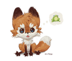 ambiguous_gender beady_eyes black_body black_fur blep blue_eyes claws feral front_view fur green_body looking_at_viewer red_body red_fur simple_background solo thought_bubble tongue tongue_out whiskers white_background white_body white_fur silverfox5213 big_nug amphibian canid canine fox frog mammal red_fox true_fox 2025 male_(lore)