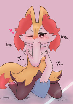 3_fingers 3_toes anthro arm_tuft biped black_body black_fur blush blush_lines bodily_fluids breasts cheek_tuft chest_tuft covering covering_mouth cute_fangs dipstick_tail eyebrows eyelashes facial_tuft fangs featureless_breasts feet female female_anthro fingers front_view fur genital_fluids genitals grinding heart_symbol hindpaw hip_tuft inner_ear_fluff kneeling looking_down markings masturbation multicolored_body multicolored_fur navel nude nude_anthro nude_female one_eye_closed onomatopoeia open_mouth orange_body orange_fur orange_inner_ear_fluff orange_nose orange_tail_tip pawpads paws pillow pillow_humping pink_pawpads pointy_ears prick_ears raised_inner_eyebrows shoulder_tuft simple_background small_breasts snout solo sound_effects tail tail_markings tears teeth text thick_eyelashes toes tuft two_tone_tail vaginal vaginal_fluids vaginal_fluids_on_pillow vulva white_body white_fur yellow_body yellow_fur yellow_tail moduckten nintendo pokemon braixen canid generation_6_pokemon mammal pokemon_(species) 2020 colored digital_drawing_(artwork) digital_media_(artwork) full-length_portrait hi_res japanese_text portrait shaded