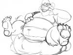 anthro belly big_belly clothing diaper feces hand_on_belly male scatplay soiling solo brickoven bear mammal 4:3