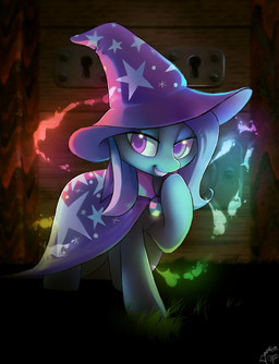 blue_hair cape clothing female feral gem grass hair hat headgear headwear horn lock looking_at_viewer magic multicolored_hair plant purple_eyes smile solo two_tone_hair white_hair wizard_hat celebi-yoshi friendship_is_magic hasbro my_little_pony mythology trixie_(mlp) equid equine mammal mythological_creature mythological_equine unicorn 2012 hi_res