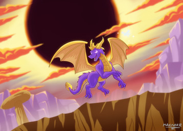 backlighting claws eclipse flying horn landscape light male mountain outside solar_eclipse solo wings maxner12 activision european_mythology mythology spyro_the_dragon spyro dragon mythological_creature mythological_scalie scalie western_dragon absurd_res hi_res lighting