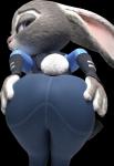 2017 3d_(artwork) alpha_channel anthro big_butt butt claws clothed clothing digital_media_(artwork) disney female fur grey_body grey_fur half-closed_eyes judy_hopps lagomorph leporid looking_at_viewer looking_back mammal narrowed_eyes pahanrus2 presenting presenting_hindquarters purple_eyes rabbit rear_view simple_background solo tight_clothing transparent_background zootopia