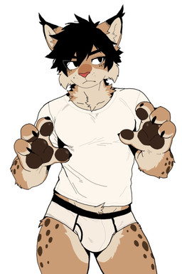 anthro black_seam_briefs briefs clothing male paws solo standing underwear white_briefs white_clothing white_underwear swissori lance_gragg felid feline lynx mammal hi_res