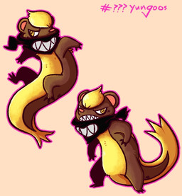 ambiguous_gender clothing kerchief semi-anthro sharp_teeth simple_background solo teeth unknown_artist nintendo pokemon generation_7_pokemon mammal pokemon_(species) yungoos 2016 source_request
