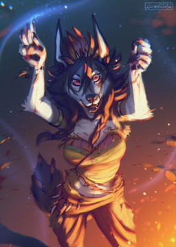 anthro arm_tuft black_body black_claws black_fur black_hair black_nose chest_tuft claws clothed clothing ear_piercing elbow_tuft facial_piercing fangs female finger_claws front_view fur gauged_ear glistening glistening_eyes hair high-angle_view lip_piercing lip_ring long_hair looking_at_viewer open_mouth open_smile piercing red_eyes ring_piercing simple_background smile snakebite_piercing solo teeth tuft white_body white_fur lostgoose canid canine canis mammal wolf 2022 dated detailed hi_res portrait signature three-quarter_portrait