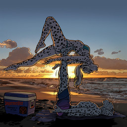 5_fingers 5_toes anthro beach bikini blue_eyes bodily_fluids clothed clothing cloud cooler detailed_background duo feet female fingers fur male markings outside sea seaside sky spots spotted_body spotted_fur sunset sweat swimwear toes two-piece_swimsuit water yoga billmund creatures_of_the_night jägermeister snowy_(creatures_of_the_night) felid leopard mammal pantherine snow_leopard 1:1 hi_res