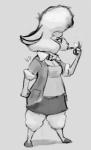 anthro barefoot biped cigarette clothed clothing feet female fur grey_background lighter simple_background smoking solo standing wool_(fur) bluedouble disney zootopia dawn_bellwether bovid caprine mammal sheep 2019 absurd_res greyscale hi_res monochrome signature