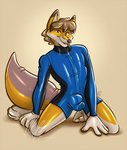 anthro bulge clothing latex latex_clothing latex_skinsuit male rubber_clothing skinsuit solo tight_clothing nicnak044 canid canine canis fox mammal swift_fox true_fox