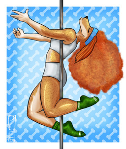afro anthro big_hair blue_background border bra breasts butt clothed clothed_anthro clothed_female clothing curly_hair dancing eyes_closed feet female female_anthro footwear freckled_arms freckled_face freckled_legs freckled_thighs freckles green_clothing green_footwear green_socks grey_bra grey_clothing grey_sports_bra grey_underwear hair lips long_hair pattern_background pole pole_dancing side_view simple_background socks solo sports_bra thick_bottom_lip thick_thighs underwear white_border pink_cat_enthusiast sammy_(pink_cat_enthusiast) canid canine canis domestic_dog hunting_dog mammal saluki sighthound 2024 digital_drawing_(artwork) digital_media_(artwork) hi_res signature