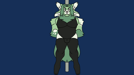 anthro bulge clothing dancing fur green_body green_fur hair legwear long_hair male muscular neck_tuft pink_body pink_skin pole pole_dancing solo thick_thighs thigh_highs tuft vanilla_whiskers aspen_blackthorn canid mammal 16:9 animated animated_gif full-length_portrait hi_res portrait short_playtime widescreen