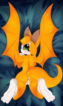 3_toes anthro anus big_butt blush bodily_fluids breasts butt dakimakura feet female fur genital_fluids genitals green_eyes hair looking_at_viewer looking_back lying membrane_(anatomy) membranous_wings multicolored_body nude on_front orange_body orange_fur presenting presenting_hindquarters simple_background smile soles solo spreading tail toes vulva white_body white_fur wings e-01 dust:_an_elysian_tail fidget_(elysian_tail) bat mammal nimbat absurd_res dakimakura_design digital_media_(artwork) hi_res