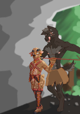 anthro bell bell_collar collar duo femboy male male/male unknown_artist mythology bovid canid canine caprine mammal mythological_canine mythological_creature sheep werecanid werecanine werecreature werewolf hi_res