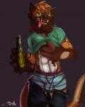 abs alcohol anthro beverage bottomwear bottomwear_down boxer_briefs bulge cider clothed clothing clothing_lift detailed_bulge drunk food genital_outline green_eyes male pants pants_down partially_clothed penis_outline shirt shirt_lift simple_background solo substance_intoxication tail tongue tongue_out topwear underwear gorath calem_(ruddrbtt) african_wild_dog canid canine hybrid mammal mustelid otter 2015 4:5 hi_res