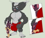 4_fingers 5_toes anthro anthro_on_anthro athletic athletic_anthro athletic_male balls_outline barefoot beard belly big_biceps big_bulge big_ears big_eyes big_head big_muscles big_pecs black_claws black_sclera blue_eyes bulge bulge_grab bulge_size_difference cheek_tuft chin_tuft claws closed_frown closed_smile clothed clothing detailed_bulge duo ear_tuft eyebrows facial_hair facial_tuft feet fingers fluffy_ears forced fur genital_outline green_background grey_beard grey_ears grey_facial_hair grey_hair grey_inner_ear grey_markings hair hand_on_head head_grab huge_bulge huge_muscles huge_pecs humanoid_hands hyper hyper_bulge imminent_sex larger_anthro larger_male legs_together long_hair looking_at_bulge looking_down_at_partner male male/male markings mohawk mouth_closed muscle_size_difference muscular muscular_arms muscular_thighs navel nipples obliques pecs penis_outline pink_clothing pink_inner_ear pink_nipples pink_nose pink_speedo pink_swimwear plantigrade pupils purple_belly purple_body purple_chest purple_eyebrows purple_feet purple_fur purple_hair purple_pupils questionable_consent red_clothing red_speedo red_swimwear serratus simple_background size_difference skimpy slim_anthro slim_male smaller_anthro smaller_male smile speedo standing surprise swimwear three-quarter_view toes topless topless_anthro topless_male tuft yellow_eyes bristol league_of_legends riot_games tencent fan_character james_(w01fy) mahotis_(bristol) mammal yordle 2021 absurd_res digital_drawing_(artwork) digital_media_(artwork) flat_colors full-length_portrait hi_res portrait