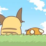 1:1 2016 ambiguous_gender cloud dedenne detailed_background duo feral generation_1_pokemon generation_6_pokemon grass low_res nintendo outside plant pokemon pokemon_(species) raichu rairai-no26-chu sky