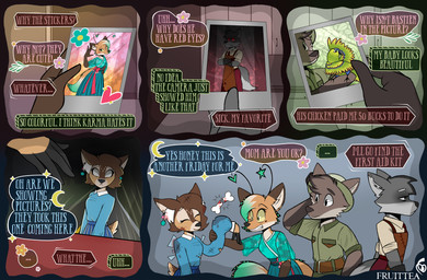 5_fingers 5_panel_comic accessory antennae_(anatomy) anthro apron armor asian_clothing bared_teeth belt blind_eye bottomwear broken_bone broken_glass brown_body brown_eyebrows brown_fur cheek_markings clothing collared_shirt crescent_moon crossed_arms dialogue dipstick_ears ear_markings ear_piercing ear_ring ear_scar ear_tunnel east_asian_clothing eye_scar eyebrows facial_markings facial_scar female femboy feral fingers flower fur gesture glass gloves gloves_(marking) green_clothing green_hair green_shirt green_topwear grey_body grey_eyebrows grey_fur grey_inner_ear_fluff group hair handwear head_markings head_tuft headgear heart_symbol helmet inner_ear_fluff japanese_clothing kimono leaf leg_markings male markings moon mortician multicolored_body multicolored_ears multicolored_fur necktie orange_body orange_fur pants piercing pin_accessory pin_button pith_helmet plant polaroid_photo pupils red_eyes ring_piercing run_over safari_shirt scar scratches_all_over shirt shocked side_by_side slit_pupils smile socks_(marking) speech_bubble standing star teeth text topwear tuft vehicle waist_bow waving waving_at_viewer white_clothing white_sclera white_shirt white_topwear wounded yellow_sclera zookeeper fruittea azazel_(fruittea) bastien_(fruittea) bianca_(fruittea) karma_(fruittea) seraph_(fruittea) ara_(genus) avian bird canid canine canis cervine deer fox macaw mammal military_macaw neotropical_parrot parrot sika_deer true_parrot wolf 2025 absurd_res artist_name colored comic digital_drawing_(artwork) digital_media_(artwork) english_text hi_res signature