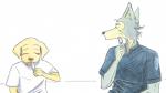 anthro blush dessert duo eating food happy ice_cream male smile drdalefox beastars jack_(beastars) legoshi_(beastars) bird_dog canid canine canis domestic_dog hunting_dog labrador mammal retriever wolf colored hi_res