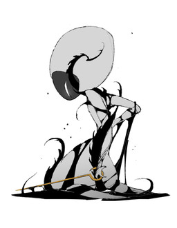 biped black_body black_tentacles empty_eyes female holding_melee_weapon holding_object holding_sword holding_weapon kneeling melee_weapon mouthless narrowed_eyes not_furry restrained restrained_arms restrained_by_tentacles restrained_legs side_view simple_background solo sword tentacles weapon white_background white_body white_eyes justdog hollow_knight:_silksong hollow_knight_(franchise) team_cherry lace_(hollow_knight:_silksong) lost_lace void_(hollow_knight) arthropod humanoid 2026 digital_drawing_(artwork) digital_media_(artwork) hi_res