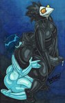 anal anthro big_butt black_body black_feathers blue_body bodily_fluids butler butt cum cum_drip dripping duo eyewear feathers femboy genital_fluids human_on_anthro interspecies male male/male muscular muscular_anthro muscular_male oral rimming rimming_male sex size_difference small_top_big_bottom sunglasses parasitedeath deltarune undertale_(series) kris_(deltarune) swatch_(deltarune) avian bird human mammal swatchling hi_res
