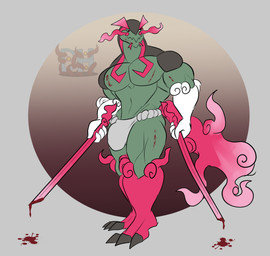 anthro asian_clothing biceps blood blood_drip blood_on_arm blood_on_chest blood_on_face blood_on_leg blood_on_object blood_on_sword blood_on_weapon bodily_fluids claws clothed clothing dripping dual_wielding east_asian_clothing feet fundoshi fundoshi_only green_body holding_object holding_weapon japanese_clothing looking_aside male markings melee_weapon mouth_closed muscular muscular_anthro muscular_male red_feet red_legs simple_background solo standing sword tail toe_claws topless topless_anthro topless_male triceps underwear underwear_only weapon whiskers white_arms white_hands wispy_tail daikuhiroshiama nintendo pokemon masaaki_(daikuhiroshiama) basculegion generation_8_pokemon pokemon_(species) 2026 hi_res watermark