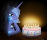 birthday birthday_cake cake dessert female feral food frown horn lonely lonely_birthday_party sad solo ventious friendship_is_magic hasbro my_little_pony mythology princess_luna_(mlp) equid equine mammal mythological_creature mythological_equine unicorn cool_colors