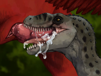 ambiguous_feral ambiguous_gender bodily_fluids cum cum_in_mouth cum_inside cum_on_tongue cum_string duo erection feathers fellatio feral genital_fluids genitals male male/ambiguous oral penile penis saliva sex sharp_teeth teeth tongue toothy_fellatio erganyfox jurassic_park universal_studios daerevmiir dinosaur dromaeosaurid feathered_dinosaur feathered_scalie prehistoric_species reptile scalie theropod velociraptor velociraptor_(jurassic_park_3) hi_res