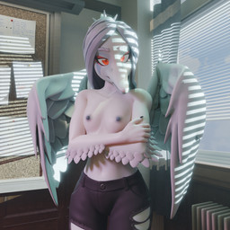 anthro breasts clothed clothing crossed_arms feathered_wings feathers female looking_at_viewer shy small_breasts solo topless wings strikefrommidnight aeridiccore_(modeler) cavemanon_studios goodbye_volcano_high ko_op_(game_developer) snoot_game fang_(gvh) prehistoric_species pterosaur reptile scalie 1:1 3d_(artwork) absurd_res blender_(artwork) digital_media_(artwork) hi_res huge_filesize