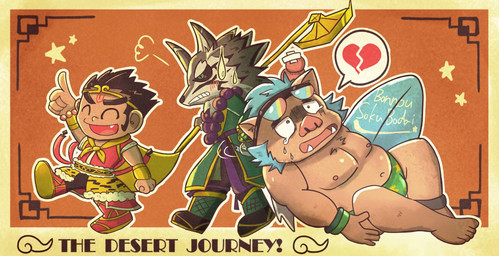 anthro blush bodily_fluids brown_body brown_fur bulge clothed clothing countershading crying eyes_closed fur group male mohawk moobs navel nipples overweight overweight_male speech_bubble surfboard swimwear tears text tusks vehicle watercraft wetsuit kururin_nyan journey_to_the_west lifewonders tokyo_afterschool_summoners ganglie_(tas) hanuman_(tas) seth_(tas) canid canine canis haplorhine jackal mammal monkey primate suid suine sus_(pig) wild_boar 2018 english_text