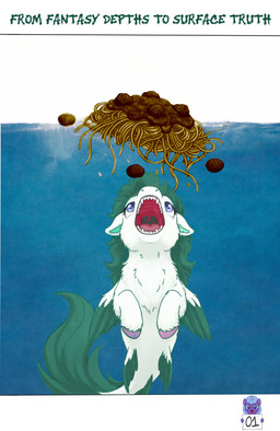 ambiguous_feral ambiguous_gender blue_eyes blue_inner_ear feral fin food fur green_fin green_hair green_tail_tuft hair hooves i_can't_believe_it's_not_feces misleading open_mouth parody pasta pink_hooves solo spaghetti tail tail_tuft teeth text tuft underwater water white_body white_fur young young_ambiguous young_feral sorrystickpro fluffy_pony jaws_(film) universal_studios aquatic fluffy_pony_(species) mammal seafluff 2026 absurd_res digital_media_(artwork) english_text hi_res shaded