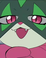 acting_like_a_cat ambiguous_gender anthro cheese cute_fangs dairy_products eyes_closed fangs food food_on_face fur green_body green_fur humor looking_at_viewer mask meow open_mouth open_smile pupils red_eyes slit_pupils smile solo teeth indiana_souf cheese_slap nintendo pokemon generation_9_pokemon meowscarada pokemon_(species) 2024 animated digital_media_(artwork) headshot_portrait meme portrait sound webm