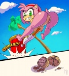 anthro anus barefoot biped breasts butt feet female genitals green_eyes hammer melee_weapon mostly_nude nipples piko_piko_hammer pink_body pussy solo tools weapon hotneon sega sonic_the_hedgehog_(series) amy_rose sonic_the_hedgehog eulipotyphlan hedgehog mammal