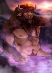 3_fingers abs anthro beard body_hair braided_hair brown_body brown_fur brown_hair chest_fur chest_hair facial_hair fingers fur hair male muscular muscular_anthro muscular_male nipples nude pecs pose solo teeth triceps shalinka blizzard_entertainment warcraft bovid bovine mammal tauren hi_res pinup portrait