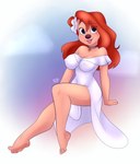 accessory clothing crossed_legs dress feet female flower flower_in_hair hair hair_accessory looking_at_viewer nipple_outline plant solo translucent translucent_clothing minxydoodle disney goof_troop goofy_(disney) roxanne_rover canid canine mammal hi_res