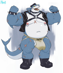 2_penis_bulge 2_penis_outline 2_penises abdominal_scar anthro arm_scar aroused aroused_face aroused_male aroused_smile balls barazoku beer_belly belly biceps big_belly big_muscles biker biker_boots biker_cap biker_jacket black_boots black_bracelet black_cap black_clothing black_footwear black_harness black_hat black_headwear black_jacket black_leather black_leather_jacket black_topwear black_wristband blue_body blue_scales boots bracelet bulge chest_scar clothed clothing collar detailed_bulge erection erection_under_clothing erection_under_jockstrap erection_under_underwear exposed_belly exposed_chest facial_piercing facial_scar fangs fist flexing flexing_bicep flexing_both_biceps flexing_muscles flexing_pecs flirting flirting_with_viewer footwear genital_outline genitals grey_body grey_scales grin grinning_at_viewer harness hat headgear headwear jacket jewelry jockstrap leather leather_boots leather_bracelet leather_clothing leather_collar leather_daddy leather_footwear leather_harness leather_jacket leather_topwear leather_wristband leg_scar looking_at_viewer male manly multi_genitalia multi_penis musclegut muscular muscular_anthro muscular_male nipple_piercing nipple_ring nipples non-mammal_nipples nose_piercing nose_ring open_clothing open_jacket open_topwear pantsless pantsless_anthro pantsless_male partially_clothed partially_clothed_anthro partially_clothed_male pecs penis penis_outline piercing presenting presenting_bulge presenting_pecs raised_arms rebel ring_piercing scales scar scarred_body seducing_viewer seductive shadow shoes showing_off_muscles simple_background smile smiling_at_viewer solo spiked_bracelet spiked_collar spikes standing tail tail_scar teeth tenting thick_arms thick_thighs tongue topwear tough_guy underwear white_background white_clothing white_jockstrap white_underwear wristband yellow_eyes neofi aegir_carcharias aquatic fish shark hi_res