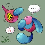 ambiguous_gender angry blue_body cross-popping_vein detachable detachable_head ellipsis machine red_body simple_background solo thought_bubble yellow_eyes sixthrock nintendo pokemon generation_4_pokemon pokemon_(species) porygon-z robot