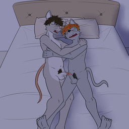 anthro balls bed body_hair buckteeth circumcised cuddling duo erection furniture genitals hairy_balls lying lying_on_bed male male/male mouse_tail night nude nude_anthro nude_male on_back on_bed penile penis penises_touching pubes sleeping teeth whiskers fuze randall_(all_nighter) mammal mouse murid murine rodent 1:1 hi_res